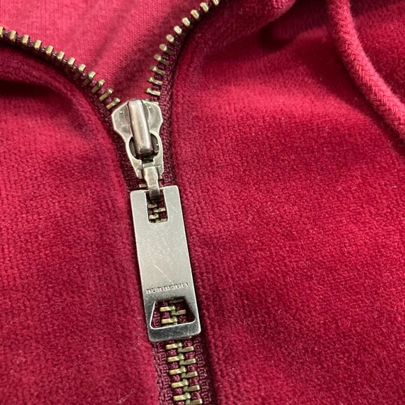 BURBERRY LONDON Velvet Hooded Full Zip Track Jacket Burgundy Sz L Womens - Picture 9 of 13